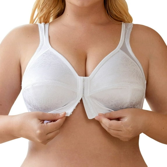 TEVEQ Women's Full Coverage Front Closure Posture Back Unpadded Wirefree Everyday Bra Women's Full Coverage Bra Front Closure Non Padded Wire Bras Comfortable Wide Strap White 100C