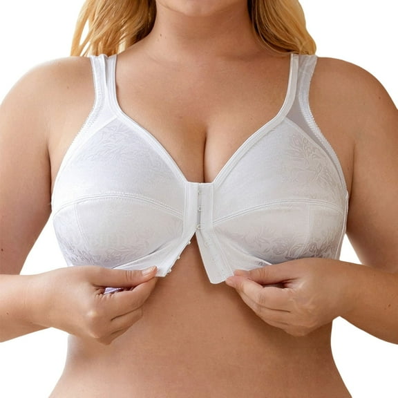 TEVEQ Women's Full Coverage Front Closure Posture Back Unpadded Wirefree Everyday Bra Women's Full Coverage Bra Front Closure Non Padded Wire Bras Comfortable Wide Strap White 100D