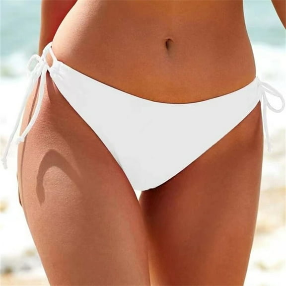 TEVEQ Women's Low Rise Adjustable Side Tie Bikini Bottoms Full Coverage Swimsuit Bottoms Women String Tie Side Bikini Bottoms Moderate Coverage Swimsuit Bottom Waist Bathing Suit White M