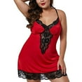 thumbnail image 1 of TEVEQ Women's Plus Size Lace Chemise Nightwear Spaghetti Strap Nightgown Hollow Out Sleepwear Nightdress Underwear Sleepwear V-Neck Dress Lace Women Deep Red Xl, 1 of 6