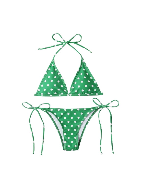 Women's Polka Dot Print Bikini Lanyard Split Swimming Costume Three Point Swimsuit Swim Suits for Women 2025 Bikini Sets for Women Bathing Suit for Women Bikini 2025 New Triangle Bikini Sets