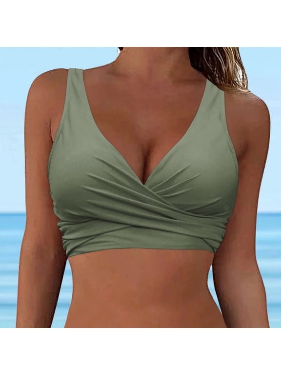 Women's Push Up Bikini Top Underwire Swimsuits Twist Front Bikini Bathing Suit Tops V Neck Swim Top Only,Swimwear Tops Full Coverage Bikini Top Padded Swim Crop Top Bathing Suit Tops JN M