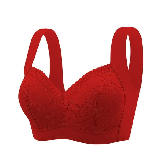 TEVEQ Women's Push Up Bra Full Coverage Breathable No Underwire Bralettes Bra Lift Up Everyday Seamless Bra Large Bust Petite for Women Thin Frameless Large Sized Bra Shrink Bra Full Cup Red S