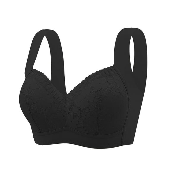 TEVEQ Women's Push Up Bra Full Coverage Breathable No Underwire Bralettes Bra Lift Up Everyday Seamless Bra Large Bust Petite for Women Thin Frameless Large Sized Bra Shrink Bra Full Cup Black M