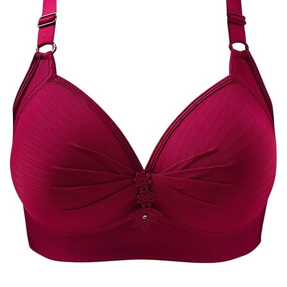 TEVEQ Women's Push Up Bra No Underwire Comfortable Bras Padded Plunge Women Lace Back Button Shaping Cup Adjustable Shoulder Strap Large Size Bra Bras for Women No Underwire Red 46