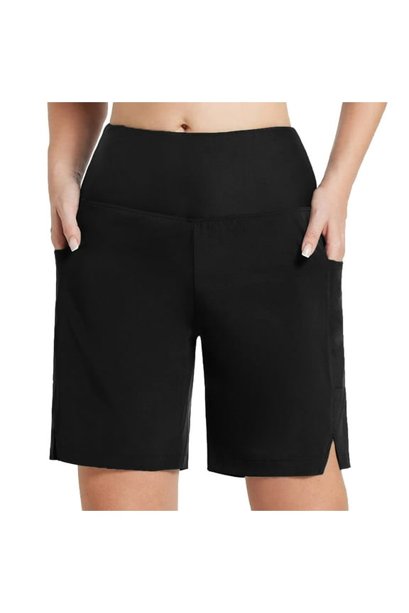 Women's Quick Dry High Waisted Swim Board Shorts Upf 50+ Swimsuit Bottom Trunks,Long Swim Board Shorts with Pockets Knee Length Beach Bermuda Swimming Shorts for Women,Loose Fit Leg Bottom