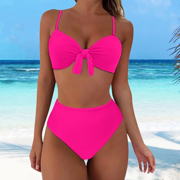 TEVEQ Women's Solid Color Fashionable Casual Strap Triangular Bikini Swimsuit Set Swim Suits for Women 2025 Bikini Sets for Women Bathing Suit for Women Bikini 2025 New Triangle Bikini Sets