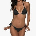 thumbnail image 1 of TEVEQ Women's Solid Color Triangular Cup Bikini Neck Strappy Two Swimsuit Swim Suits for Women 2025 Bikini Sets for Women Bathing Suit for Women Bikini 2025 New Triangle Bikini Sets Black L, 1 of 5