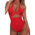 thumbnail image 1 of TEVEQ Women's Solid Swimsuit Slimming High Cut Bathing Suit Biki One Piece Swimsuit Women Tummy Control Slimming Cheeky Modest 2025 Trendy Swim Suits for Women 2025 Bathing Suit for Women One Piece, 1 of 9