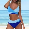 thumbnail image 1 of TEVEQ Women's Two Swimsuit High Waisted Bikini Sets Color Block Bathing Suits Swim Suits for Women 2025 Bikini Sets for Women Bathing Suit for Women Bikini 2025 New Triangle Bikini Sets Blue L, 1 of 7