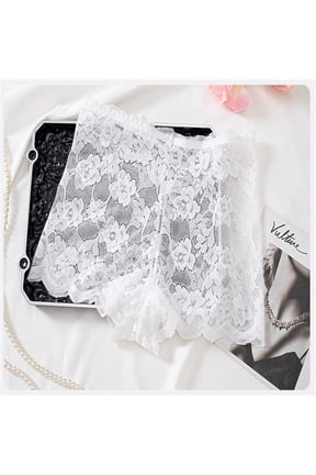 Women's Underwear Lace Shorts Mid Waist Breathable Cheeky Panties Boyshorts Underwear Women for Women Lace Waist See Through Cotton Crotch Women Flat Angle White Xs