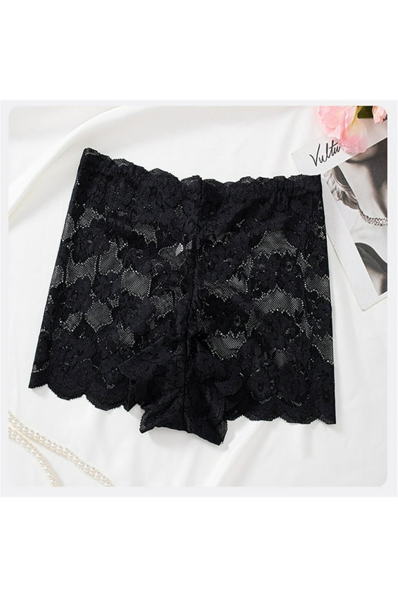 Women's Underwear Lace Shorts Mid Waist Breathable Cheeky Panties Boyshorts Underwear Women for Women Lace Waist See Through Cotton Crotch Women Flat Angle Black L
