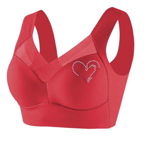 TEVEQ Women's Wireless Bras Comfortable Bralette Supportive Tshirt Bra No Underwire Seamless Push Up Everyday Bras Large Strapless Lace Tank Top Underwear Thin Side Breast Gather Bra Red L