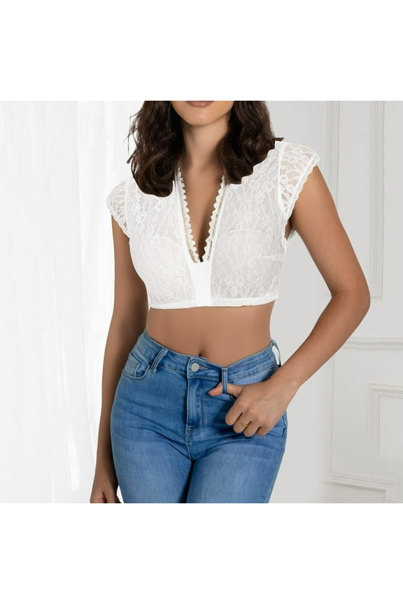 Womens Oktoberfest Dirndl Blouse - Traditional Bavarian Dirndl Blouse Shirt V-Neck Crop Top French Vintage Shirt Fabric Embroidery Doll Collar Fashion Decoration Shawl False Collar Everything