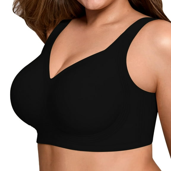 TEVEQ Womens Wireless Bras Comfortable Push Up Bra No Underwire Bra Full Support Lift Bralette Everyday Seamless Tshirt Bras for Older Comfy Convenient Front Closure Bras Full Coverage Bra Black 3Xl