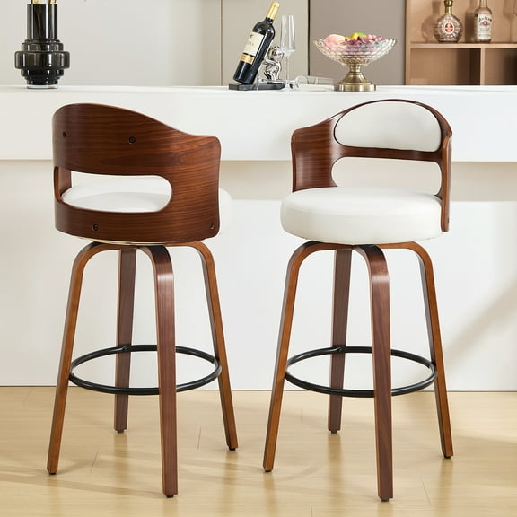 TEWLOSS 26" Bar Stools Swivel with Thick Cushion, Set of 2 Counter Height Stools for Kitchen Island Dining, White