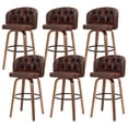 thumbnail image 1 of TEWLOSS 26" Swivel Counter Height Bar Stools Set of 6, Brown Leather Farmhouse Kitchen Stools, 1 of 8