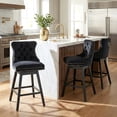 thumbnail image 1 of TEWLOSS 30" Swivel Bar Stools Set of 3, Black Velvet Bar Height Chairs with Back for Home Pub, 1 of 9