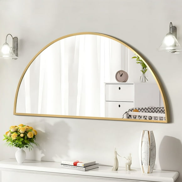 TEWLOSS 32"x16" Bathroom Mirror Vanity Half Circle Wall Mirrors for Bedroom, Gold