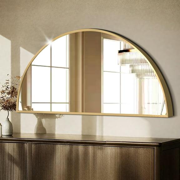 TEWLOSS 32"x16" Bathroom Mirror Vanity Half Circle Wall Mirrors for Bedroom, Gold