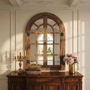 TEWLOSS Farmhouse Arched Wall Mirrors 36x24 Window Mirror Decor Wood Frame for Bathroom Bedroom, Natural