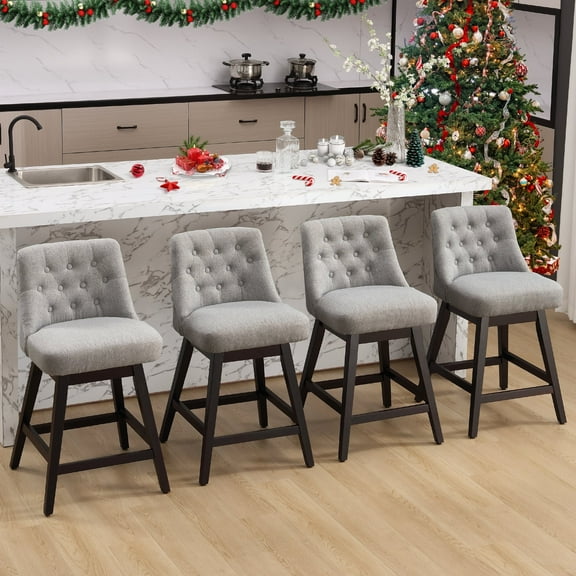 TEWLOSS Wooden Barstools with Backs, Counter Height Chairs, Set of 4, Gray