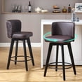 thumbnail image 1 of TEWLOSS Brown Counter Stools Set of 2 - 27.5" Swivel PU Leather, Button Tufted & Wood Legs, 1 of 9