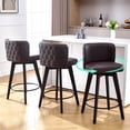 thumbnail image 1 of TEWLOSS 3 Brown Counter Stools 27.5" - Swivel PU Leather with Tufted Back, Wood Base, 1 of 10