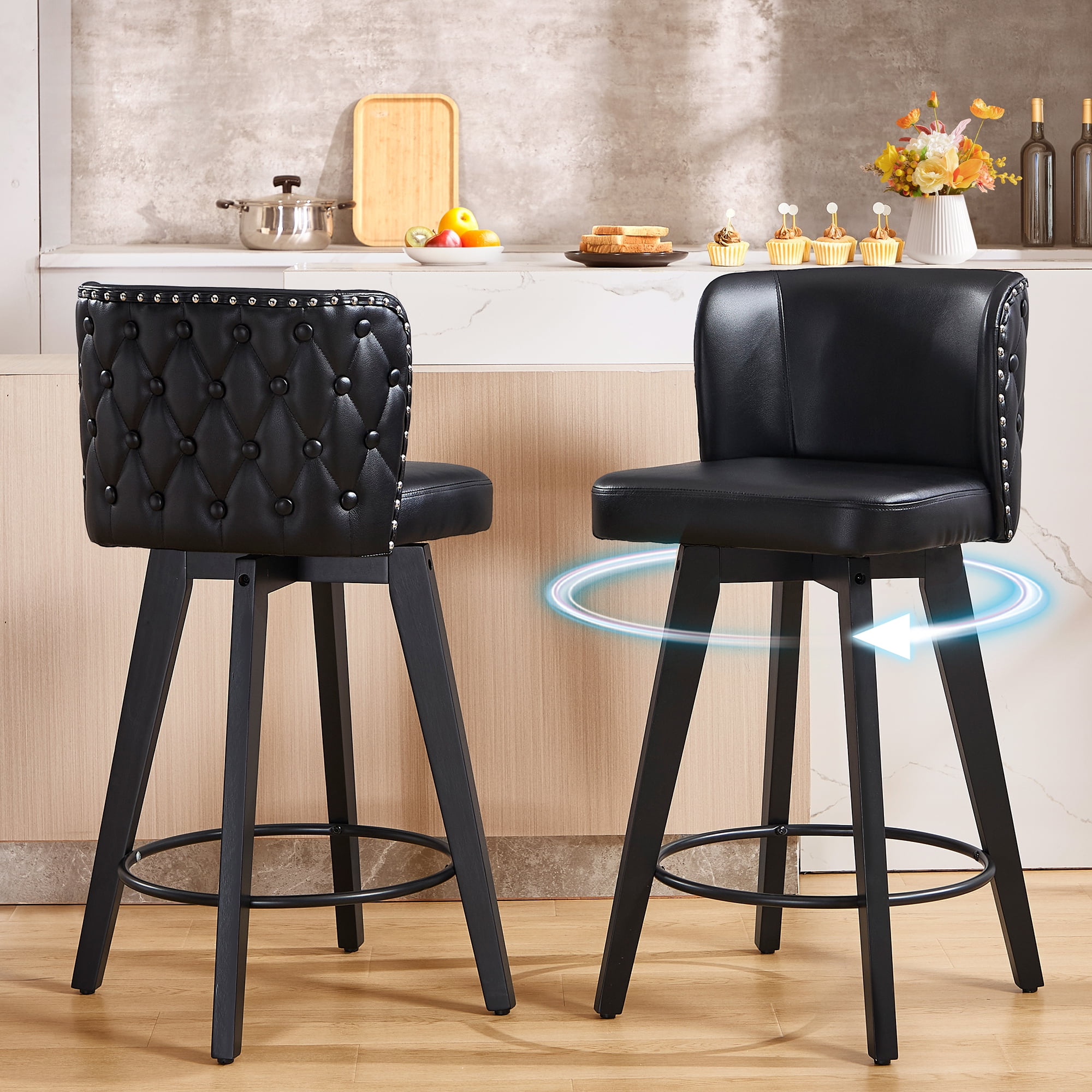 TEWLOSS Counter Height Bar Stools Set of 2, Swivel PU