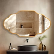 TEWLOSS Gold Wall Mirror 46x26 Scaloped Bathroom Mirrors Metal Frame