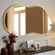TEWLOSS Irregular Wall Mirror 36"x20" Cloud Shaped Mirrors for Bathroom, Gold Aluminum Alloy Frame
