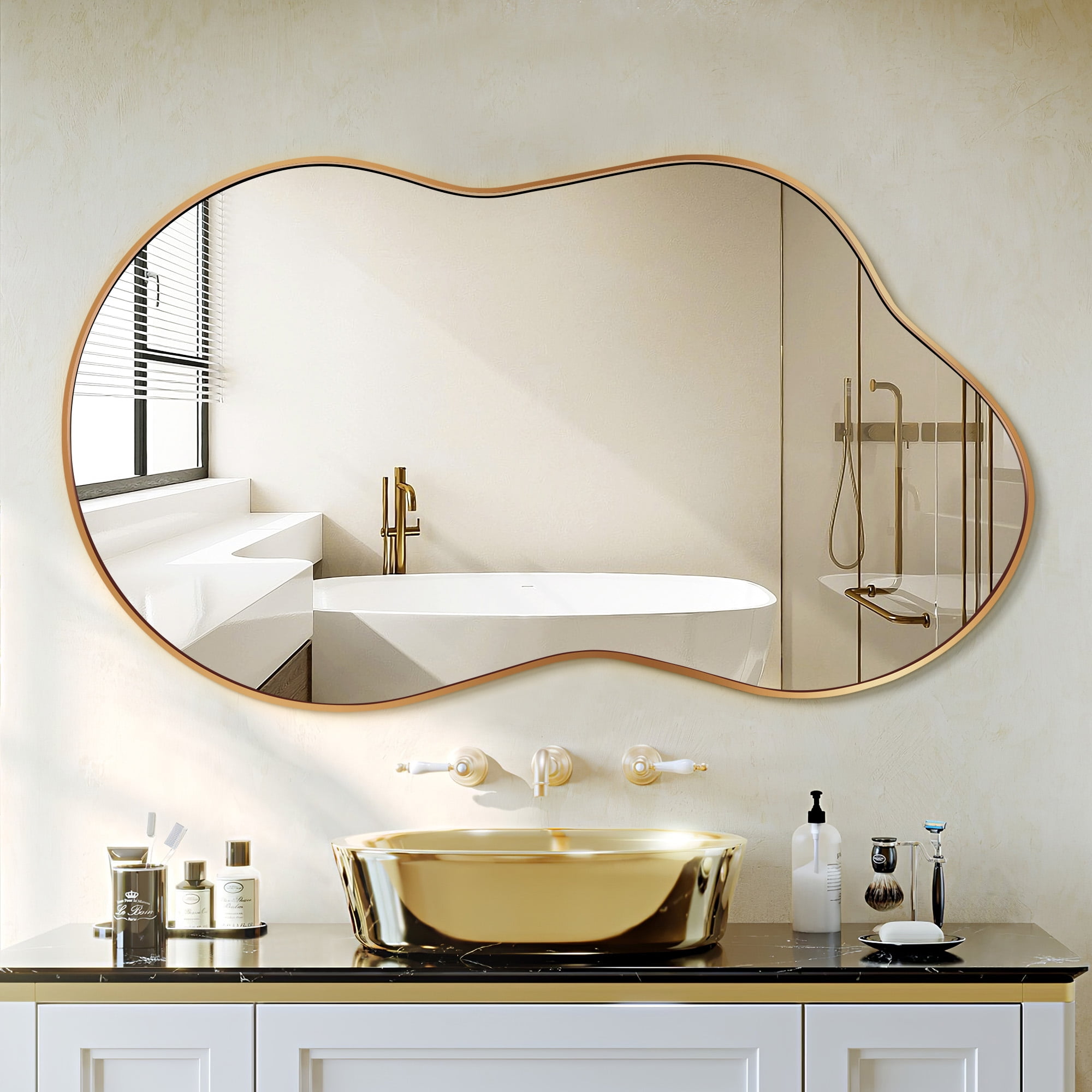 TEWLOSS Irregular Wall Mirror 36"x20" Cloud Shaped Mirrors for Bathroom, Gold Aluminum Alloy Frame - Walmart.com