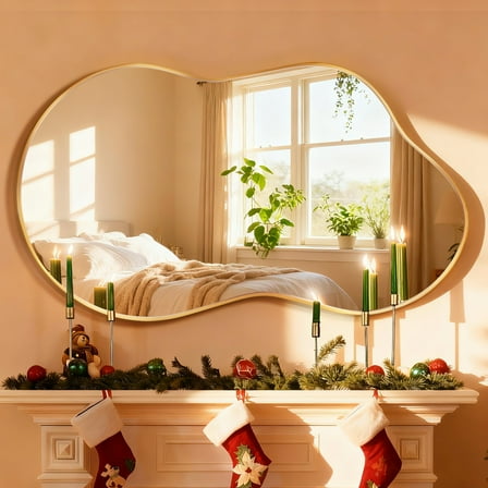 TEWLOSS Irregular Wall Mirror 36"x20" Cloud Shaped Mirrors for Bathroom, Gold Aluminum Alloy Frame