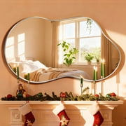 TEWLOSS Irregular Wall Mirror 36"x20" Cloud Shaped Mirrors for Bathroom, Silver Aluminum Alloy Frame