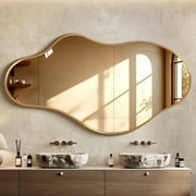 TEWLOSS Irregular Wall Mirror Decorative 36"x 20" Gold Bathroom Mirrors Metal Frame, Drop Shape
