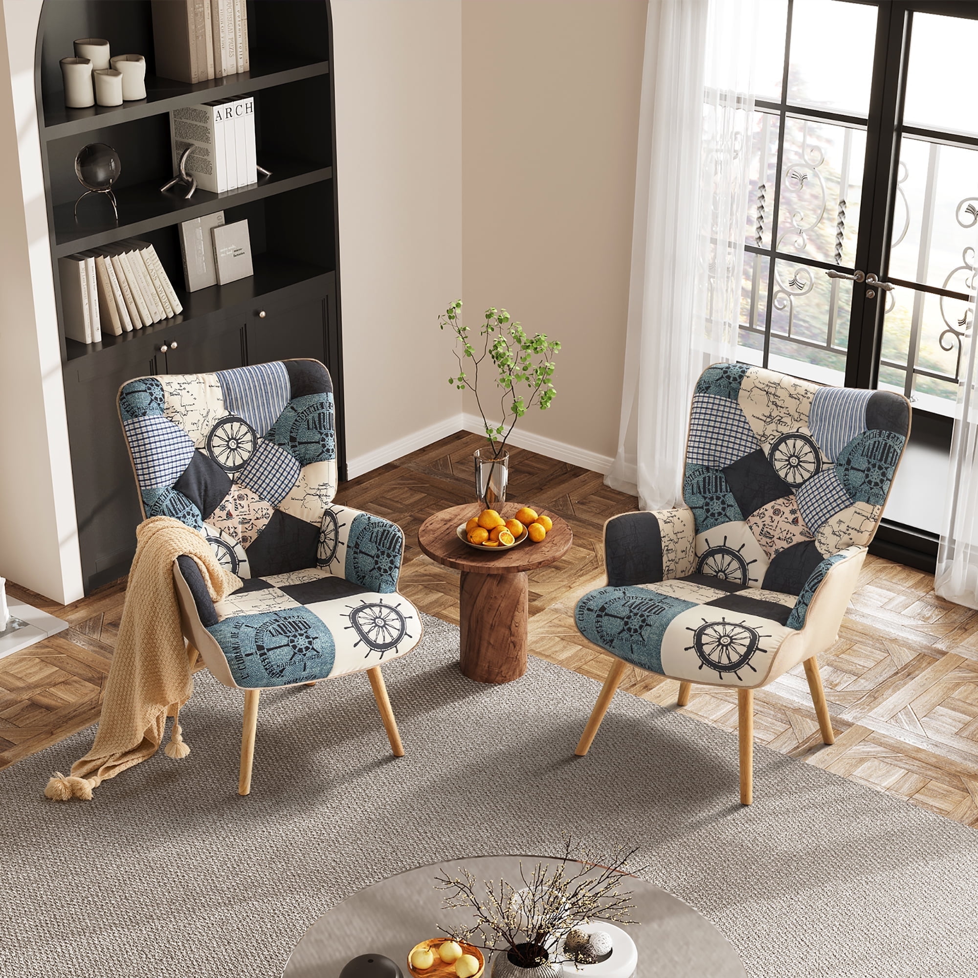 TEWLOSS Patchwork Accent Chairs Set of 2 Living Room Chairs, Blue