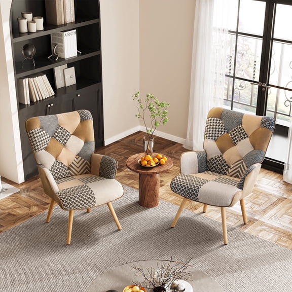 TEWLOSS Patchwork Accent Chairs Set of 2 Living Room Chairs, Gray
