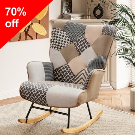 TEWLOSS Rocking Chair Nursery Accent Chair for Living Room, Gray