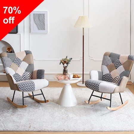 TEWLOSS Rocking Chair Nursery Accent Chairs Set of 2 for Living Room, Gray