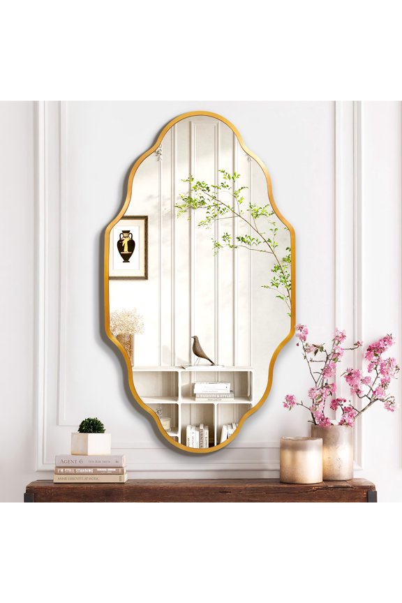 TEWLOSS Scalloped Bathroom Mirrors Wall Mirror, 46"x26" Gold Aluminum Frame