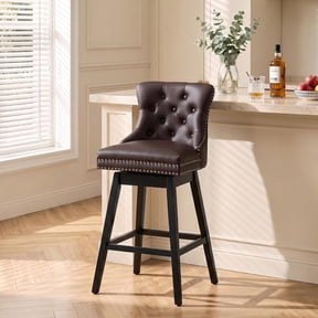 Fahomiss 30" Set of 1 Swivel Bar Stools with Back, Modern Upholstered Bar Height Faux Leather Barstools for Home Bar Kitchen Dining, Brown