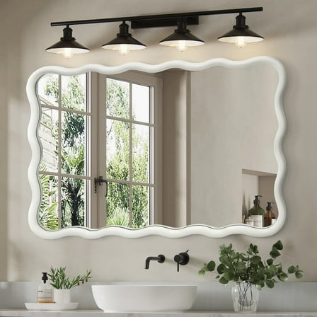 TEWLOSS Wavy Mirrors Wall Mirror, 30"x20" Bathroom Mirror Wood Framed, White