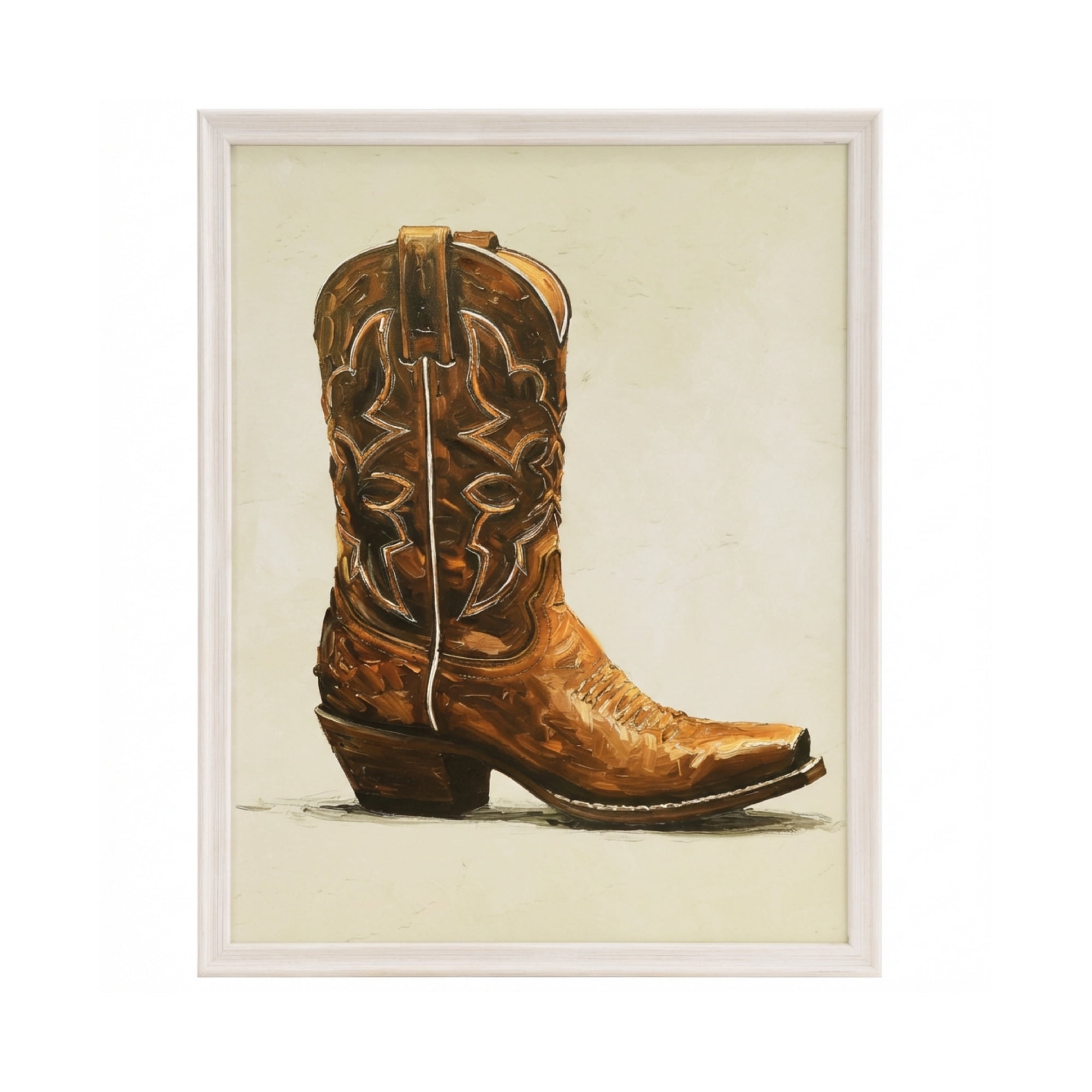 Crystal Art Gallery 15x19 Texas Cowboy Boot Embellished Wall Art Decor, Distressed White Framed Rustic Farmhouse Americana Western Home Wall Decor