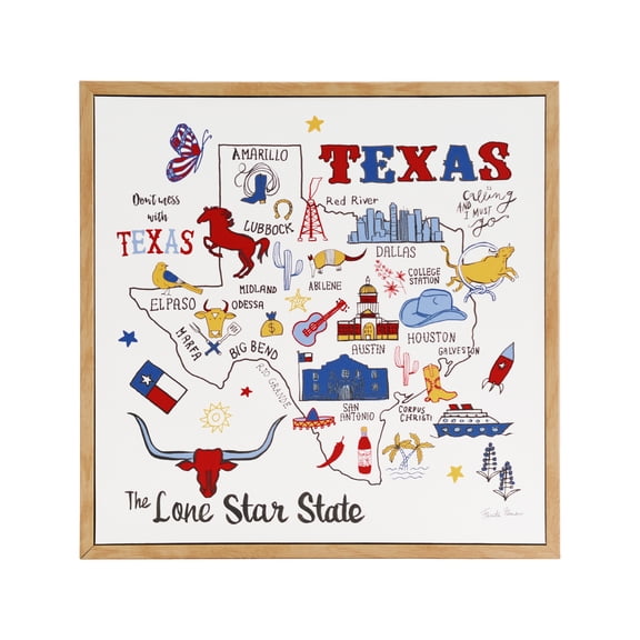 Crystal Art Gallery 15x15 Texas Canvas Framed Wall Art Decor with Texas State Outline, Rustic Farmhouse Americana Home Wall Decor