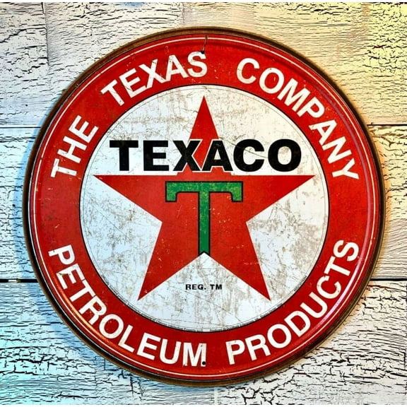 "TEXACO COMPANY PETROLEUM PRODUCTS" ROUND METAL ADVERTISING SIGN Size: 8 x 8 inch