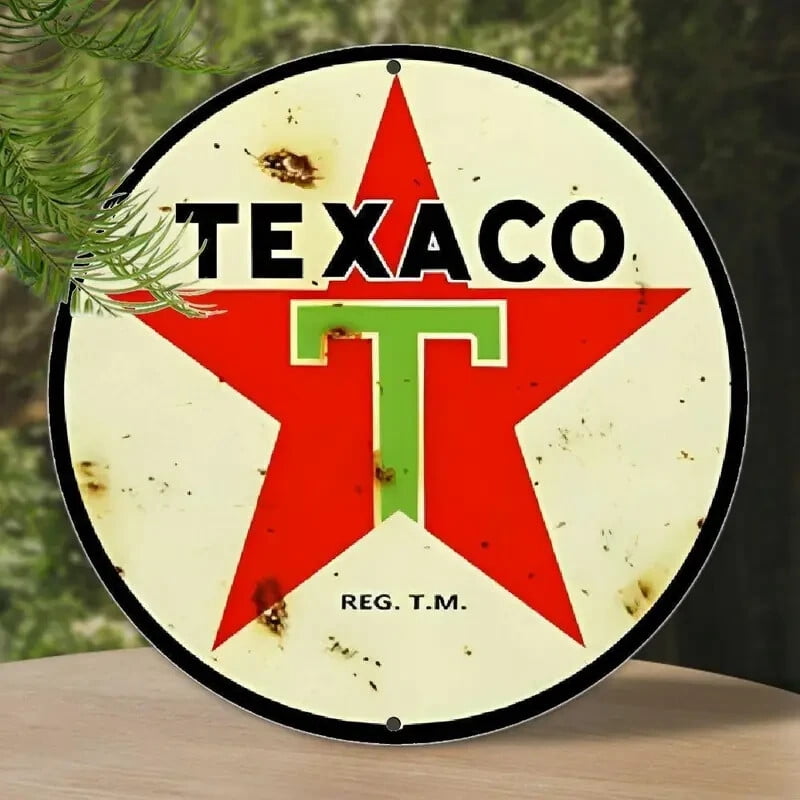 TEXACO GASOLINE Aluminum Round Weatherproof Sign RETRO STYLE GARAGE MAN ...