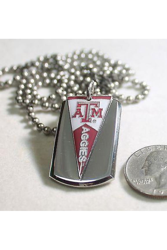 TEXAS ATM AGGIES PENNANT STAINLESS STEEL DOG TAG NECKLACE 3D BALL CHAIN