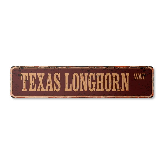 TEXAS LONGHORN Vintage Aluminum Street Sign cattle beef farmer farm ranch rustic metal tin | Indoor/Outdoor | 18" Wide