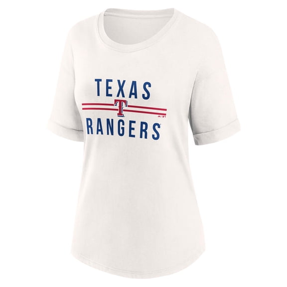 Texas Rangers Women's White Out Run Bi-Blend Rolled Cuff T-Shirt, Up to Size 3XL