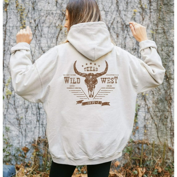 TEXAS WILD WEST Graphic Unisex Fleece Hooded Sweatshirt